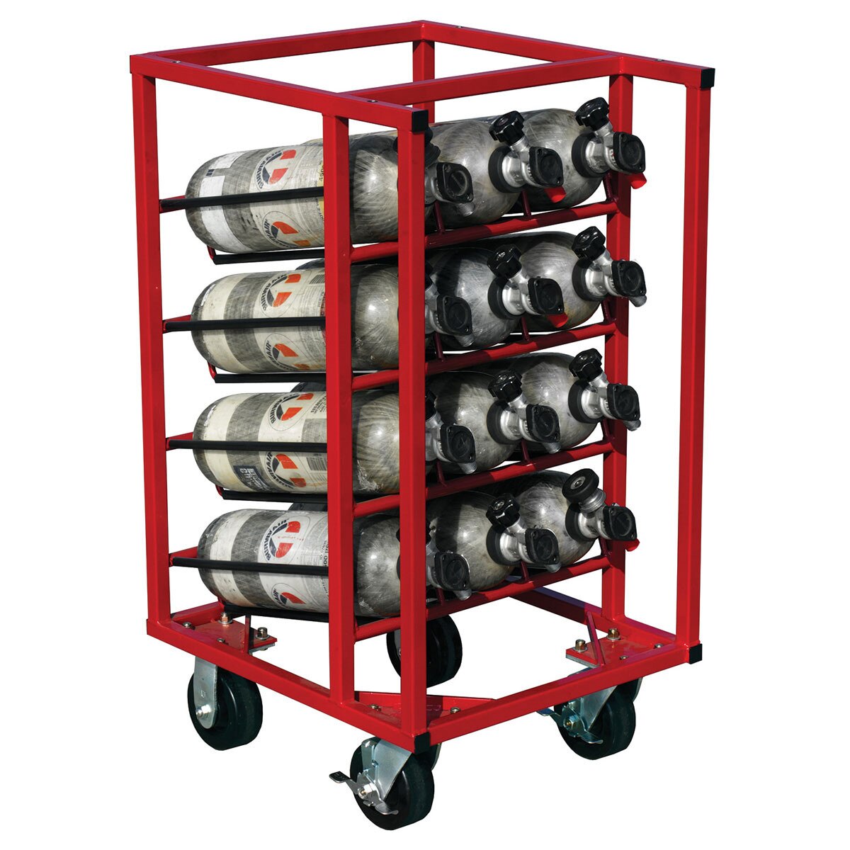 LC12-4-U SCBA Cylinder Mobile Rolling Vertical Storage Cart 